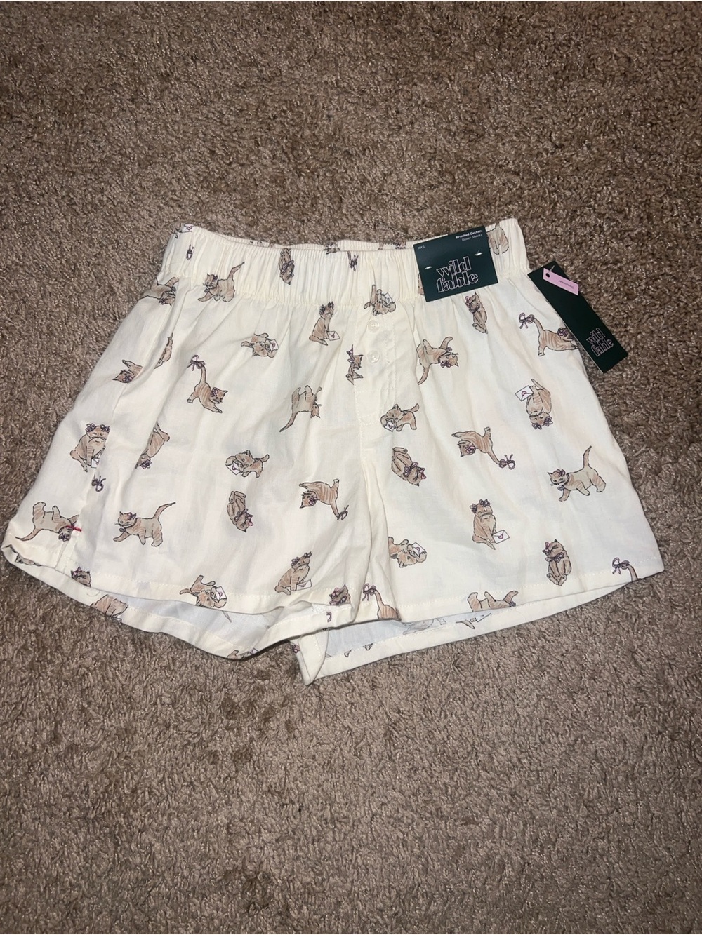 wild fable Cream Cat-Print Elastic Waist Shorts